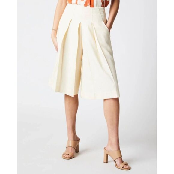 NEW Billy Reid Riding Culotte High Rise Pleated Linen Shorts Tinted White 2 - Picture 2 of 15